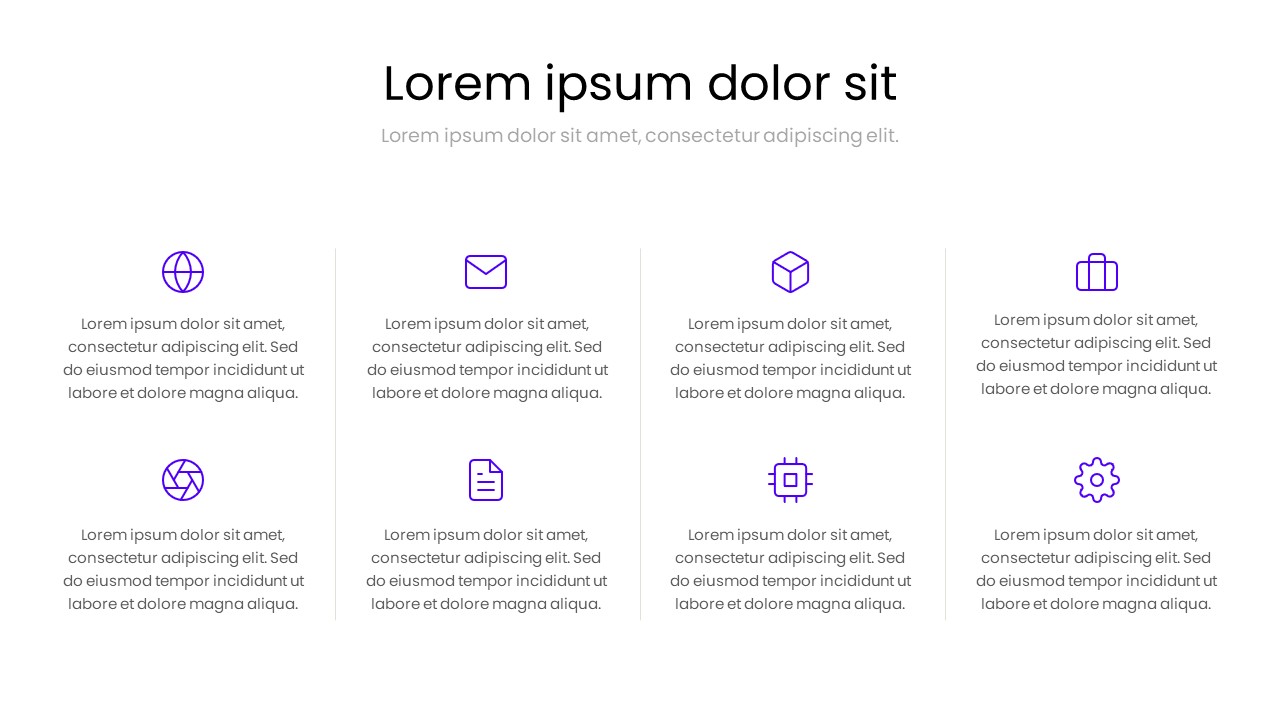 Eight Feature Boxes with Icons PowerPoint Template