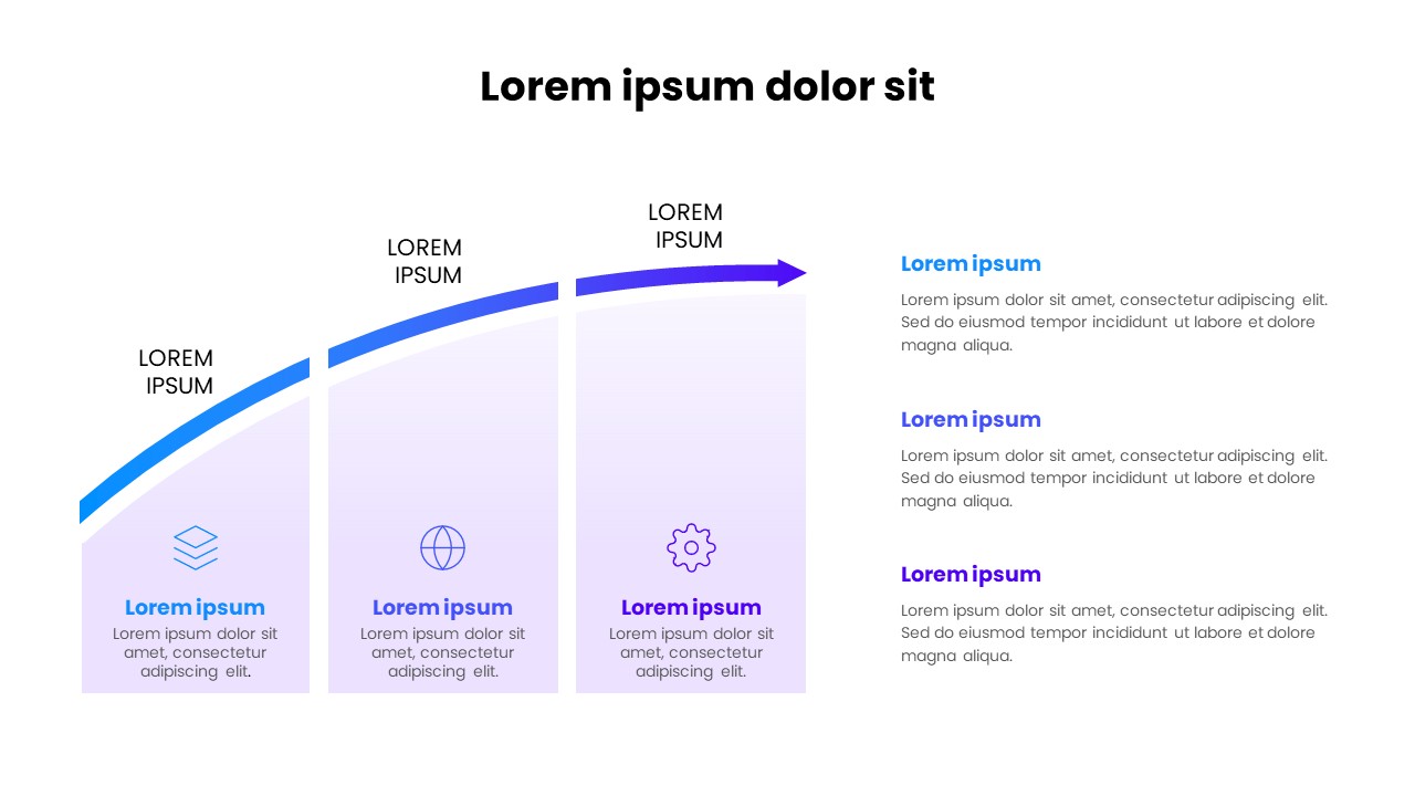 Growth Stages Curve PowerPoint Slide – 3 Step Process & Business Progress Infographic