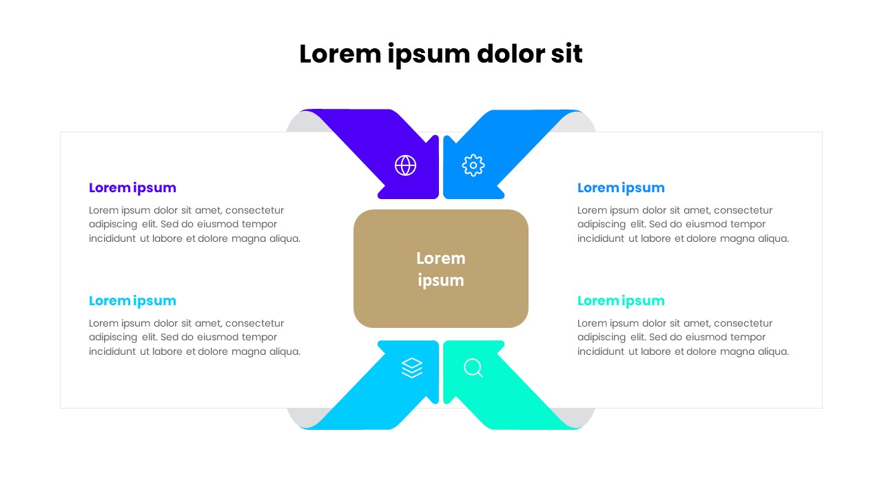 4 Step Process Flow PowerPoint Slide – Central Hub Strategy Infographic Template