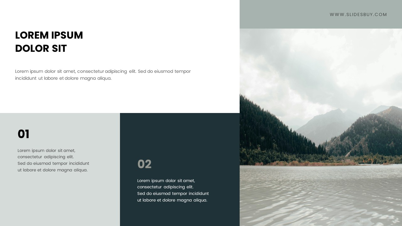 Minimalist Business PowerPoint Slide with Image Background and Step Sections