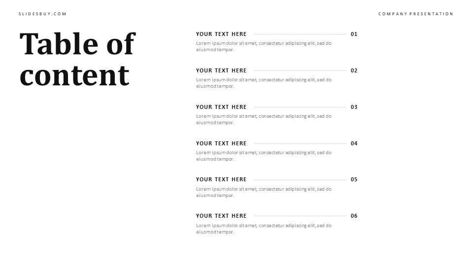 Minimalist Table of Contents PowerPoint Template - S1451