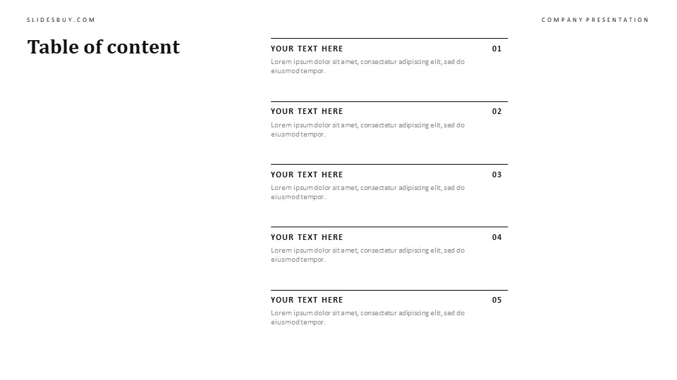 Minimalist Table of Contents PowerPoint Template - S1452